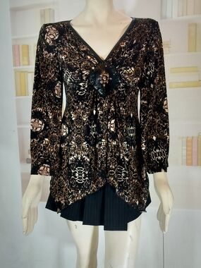 Windsor Black and Brown V-Neck Animal Print Tunic